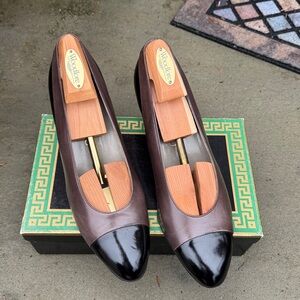 GUAZZO ITALY BROWN LEATHER BLACK PATENT PUMPS SHOES VINTAGE SIZE 40/9.5